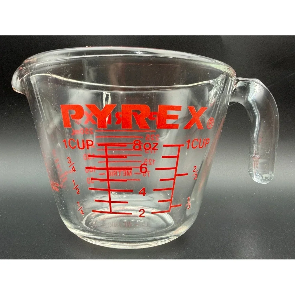 Pyrex 1 Cup 8oz 250ml Glass Measuring Cup Red Lettering 508 Corning USA